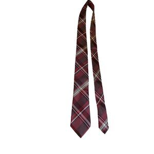 Vintage Burgundy Plaid Silk Necktie Classic Preppy Business Core Work Dad Gift